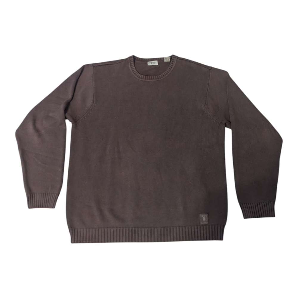 Vintage Izod Solid Brown Crew Medium Weight Knit Cotton Fishing Sweater. Men's L
